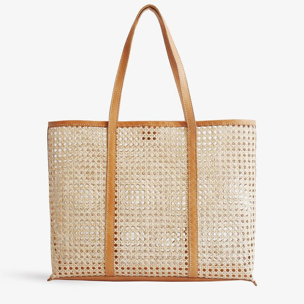 Bembien Large Margot Rattan Beach Tote Bag in Caramel with Solid and Sturdy Base