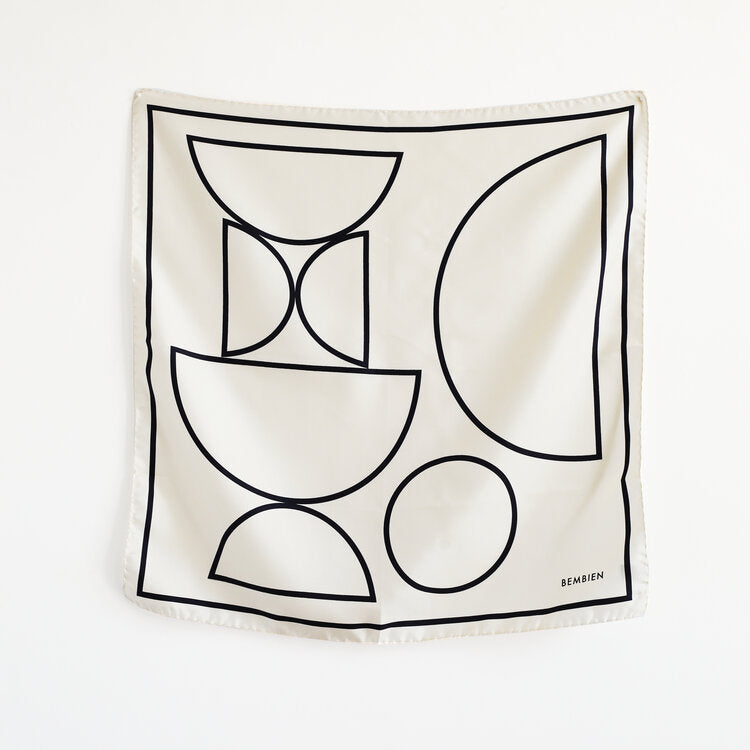 Bembien Ines Silk Scarf in Geometric Noir and White Shapes