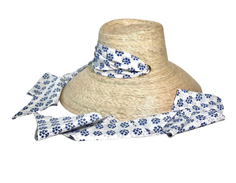 Sarah Bray Hat Scarf Blue and White Florals